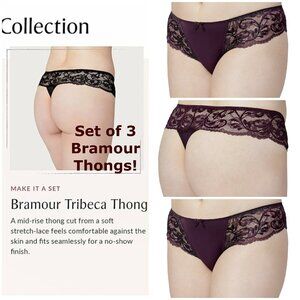 Set of 3! Thongs 3XL Panties Bramour Tribeca 3XL FITS 35-36" Lace Brief Burgundy